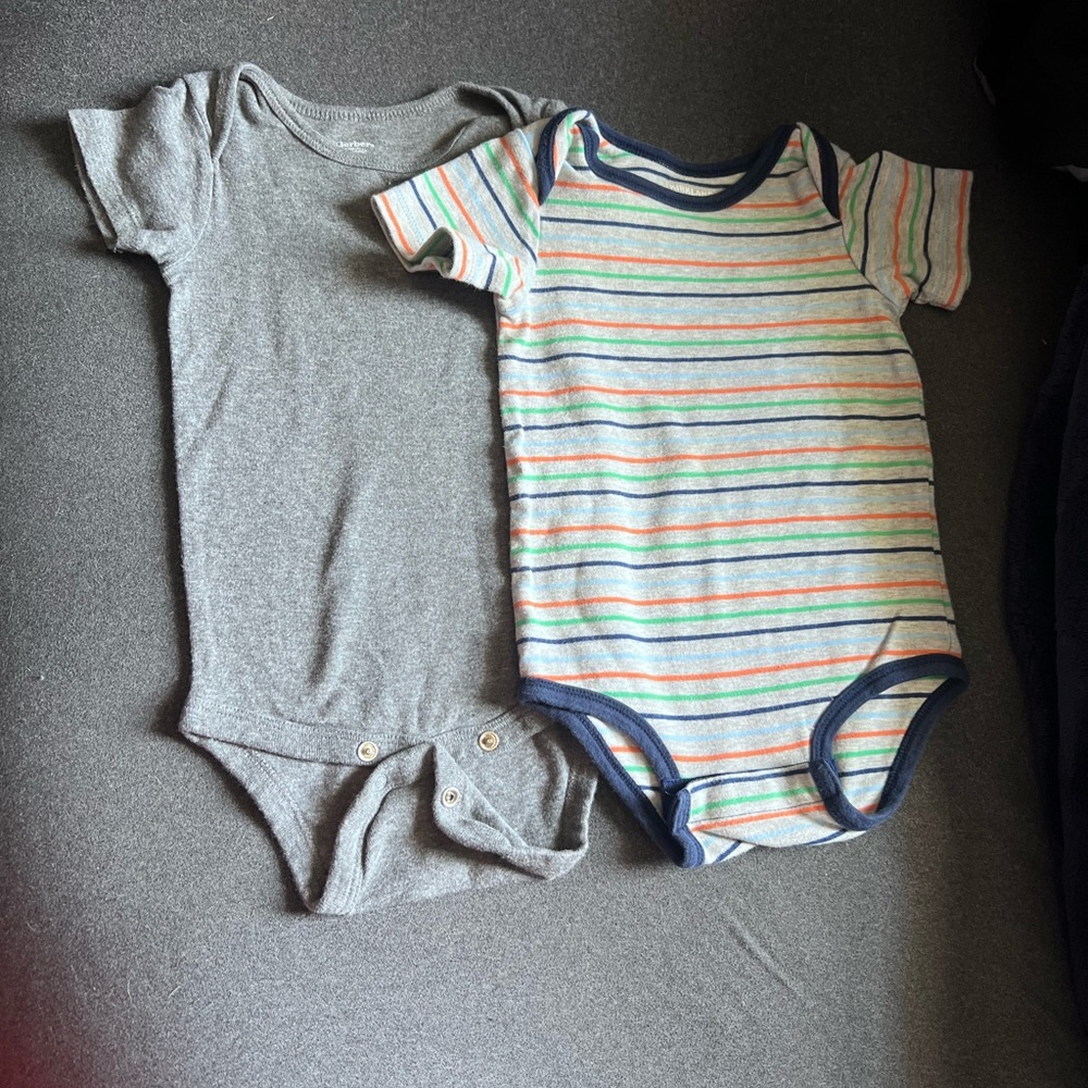 Kirklands Baby Short-Sleeve Bodysuit Duo in Gray and Navy-Trim Stripes